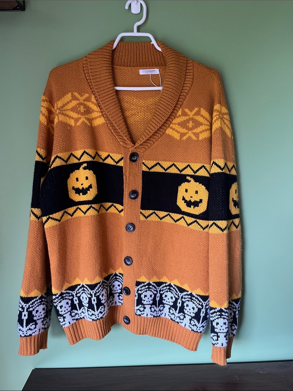 Orange Pumpkin Shawl Collar Cardigan